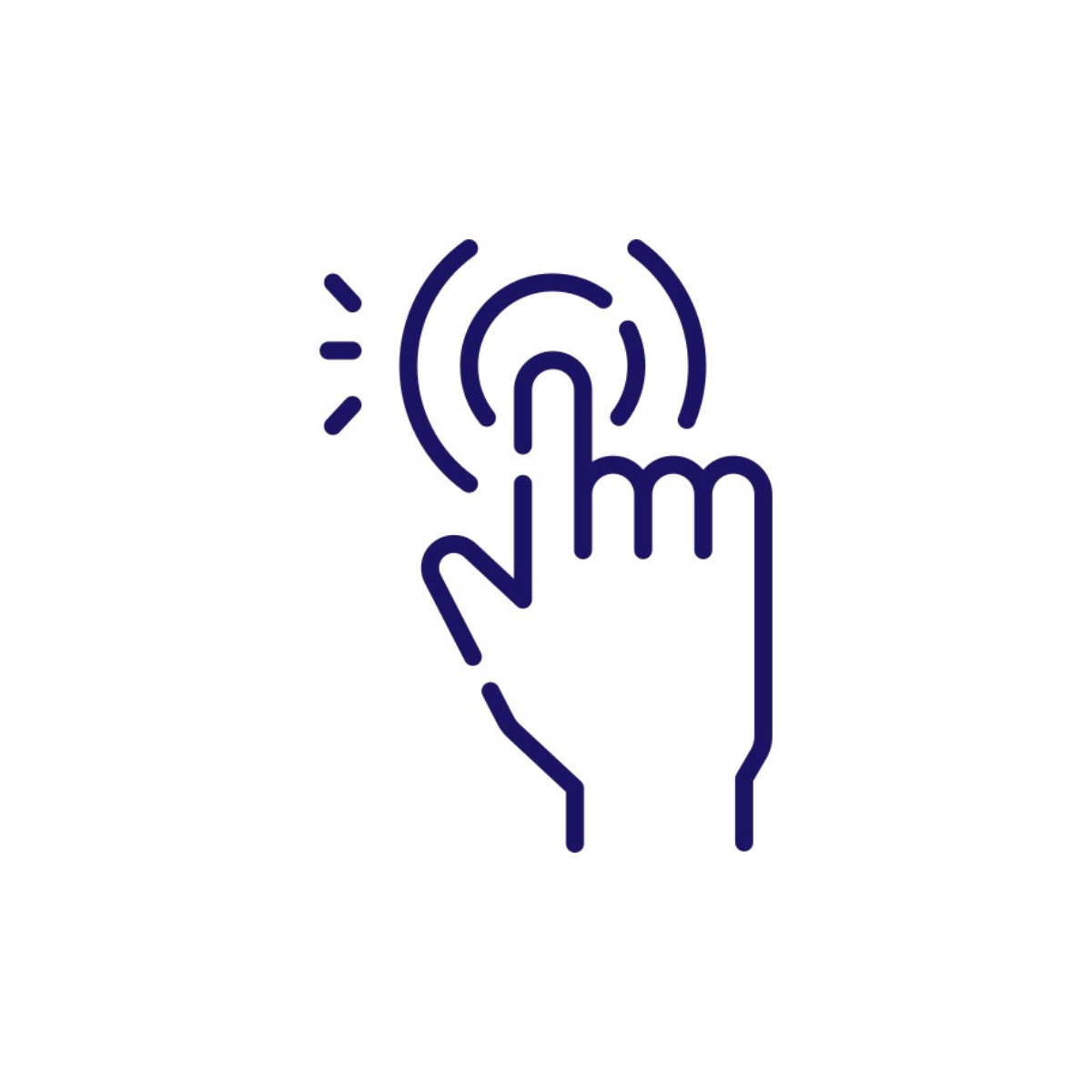 Icône d'une main appuyant sur un bouton tactile avec des ondes de contact