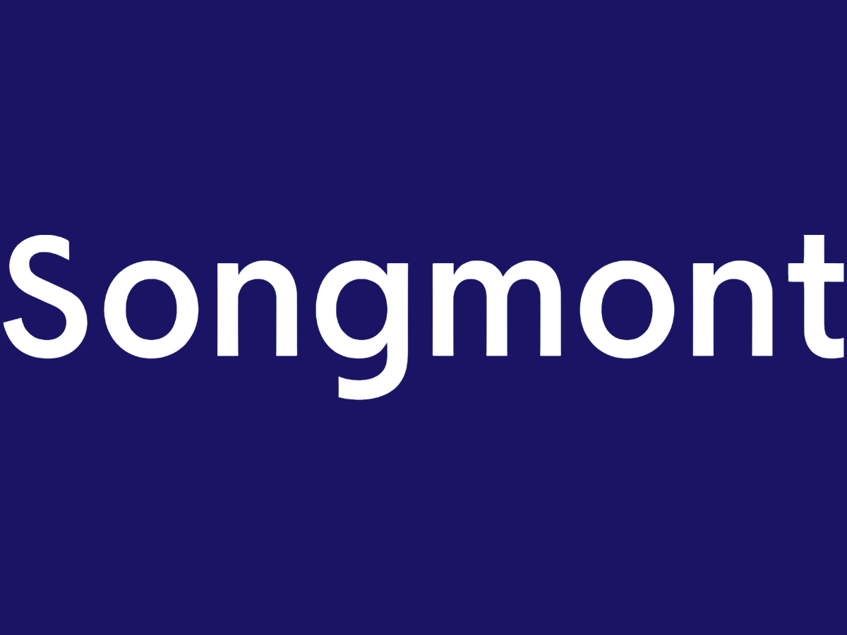 Logo avec fond bleu foncé et le texte blanc 'Songmont'.