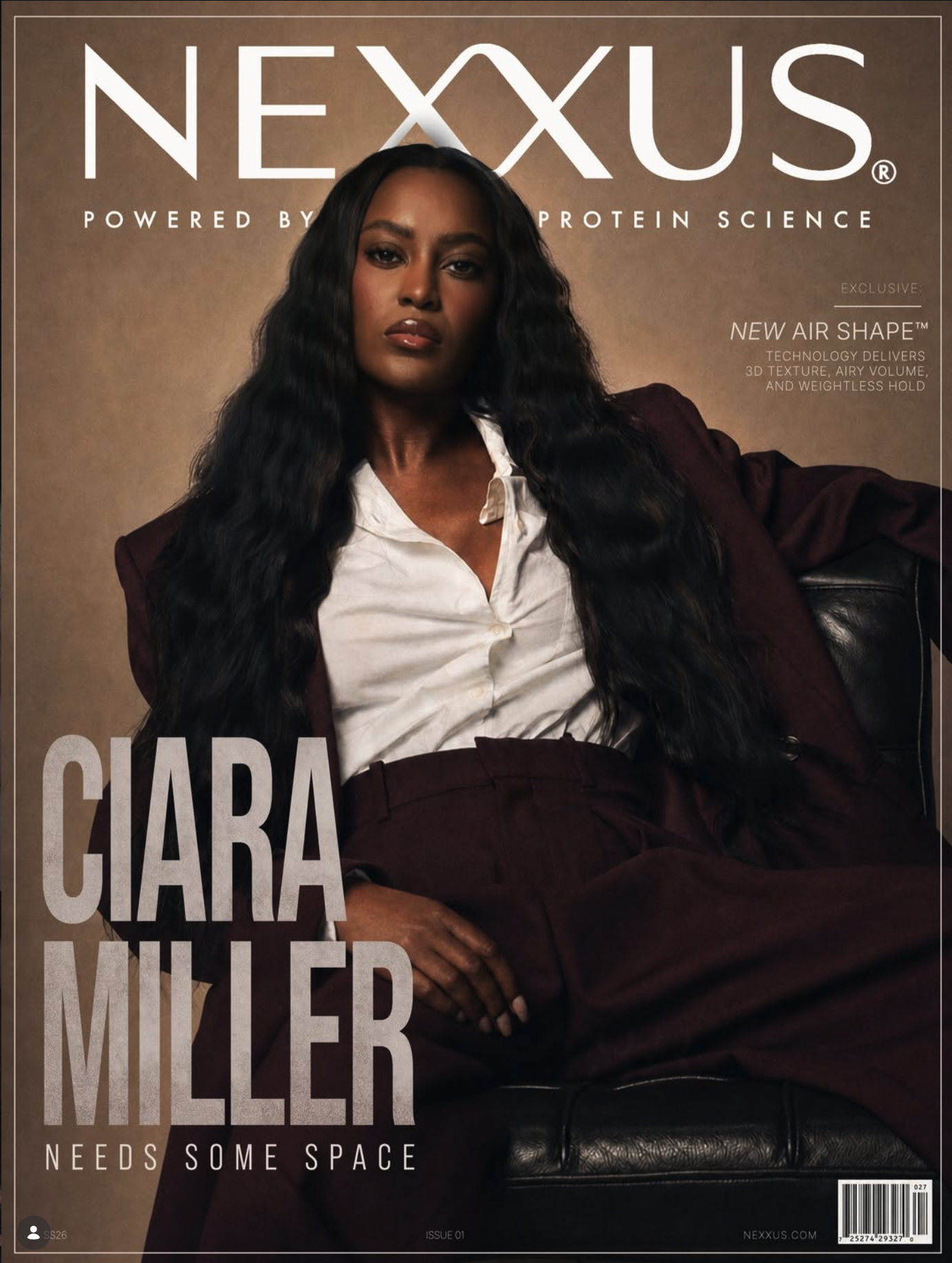 Cover of Nexus magazine featuring a woman with long black hair, wearing a white shirt and a dark jacket. The title 'Chara Miler' is partially visible, with the text 'Nexus powered by protein science' at the top and other article teasers on the cover.