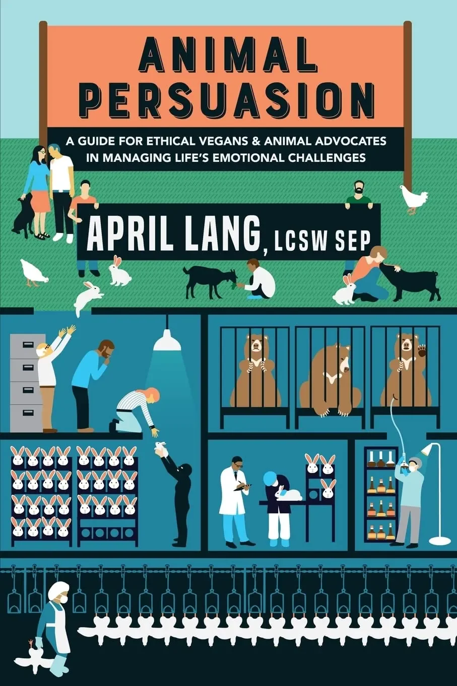 Animal Persuasion book cover with animated graphic depicting people's role in animal killing
