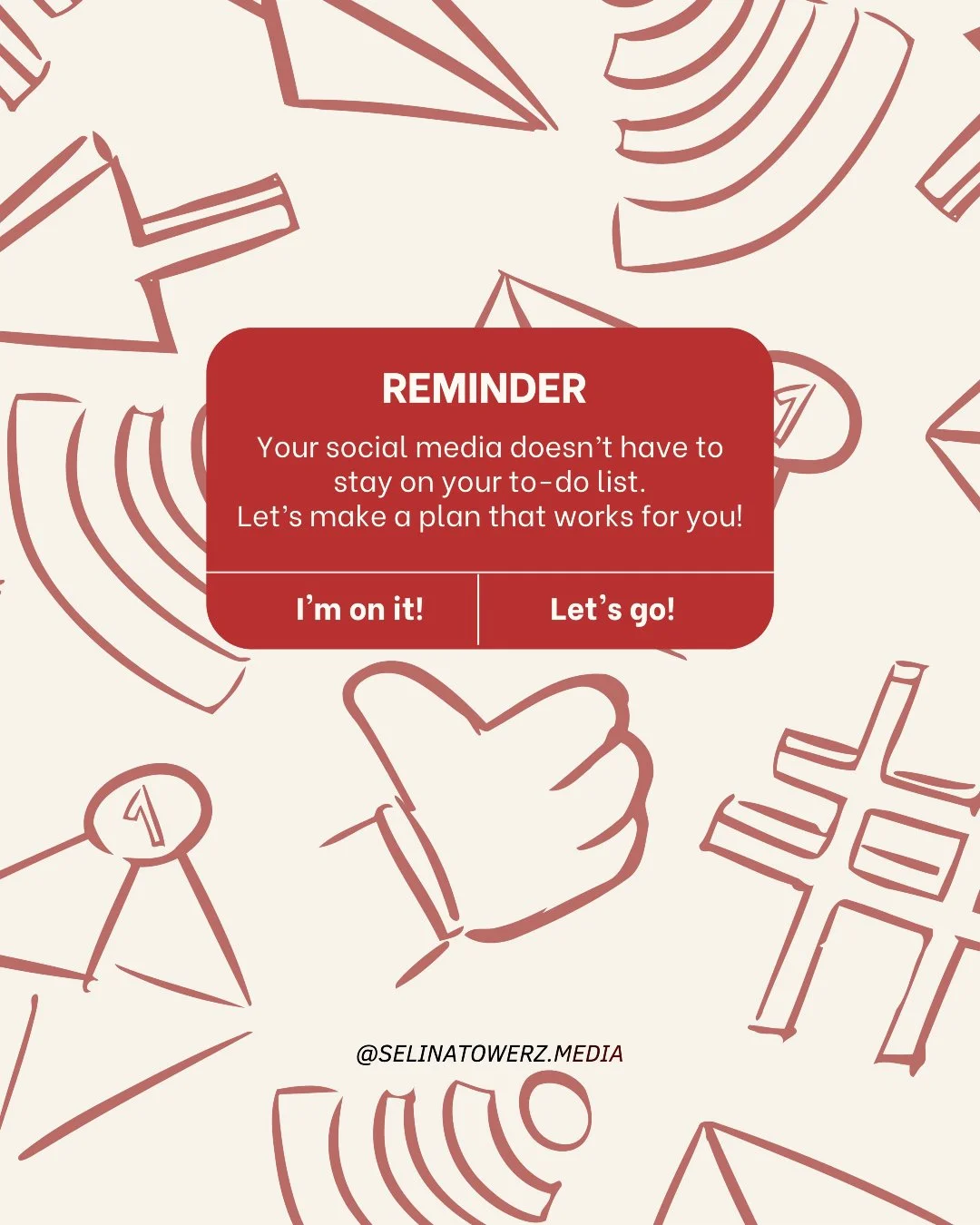 As a business owner, you already have so much to balance!
Let a social media manager ✨me✨ help take social media off your plate!

I offer flexible options to fit your business and needs 📱

--

🎬 Looking for a social media manager?
Follow @selinatow