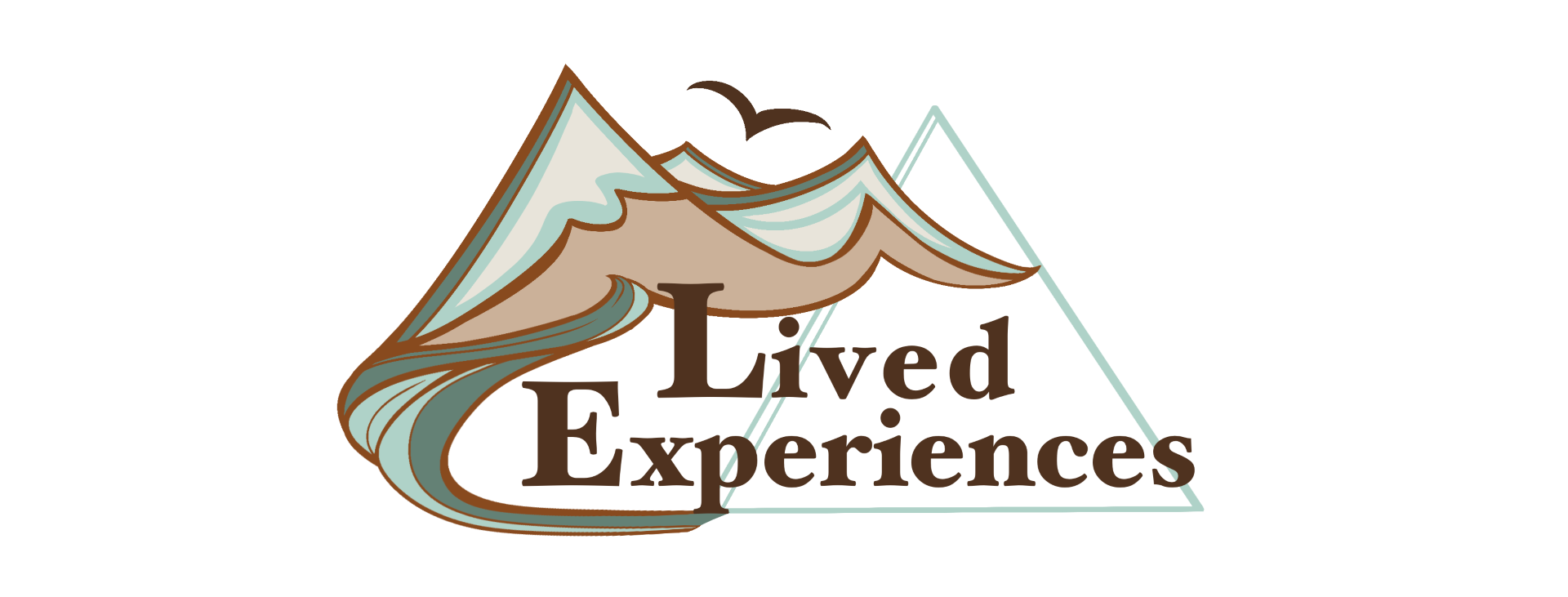 Logo with mountain and wave design, including the text "Lived Experiences" and an outline of a triangle.