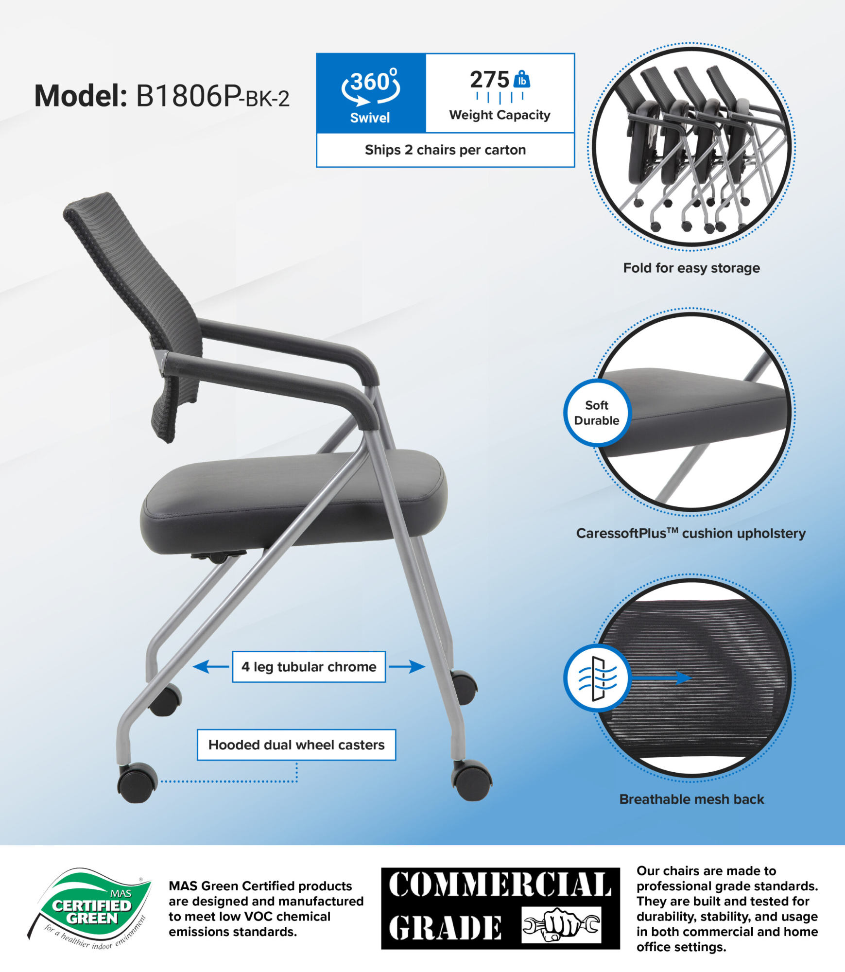Boss Black Mesh Training Chair With Pewter Frame,2 In A Box 5.webp