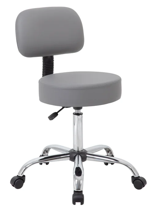Boss Antimicrobial Medical Stool with backrest, grey