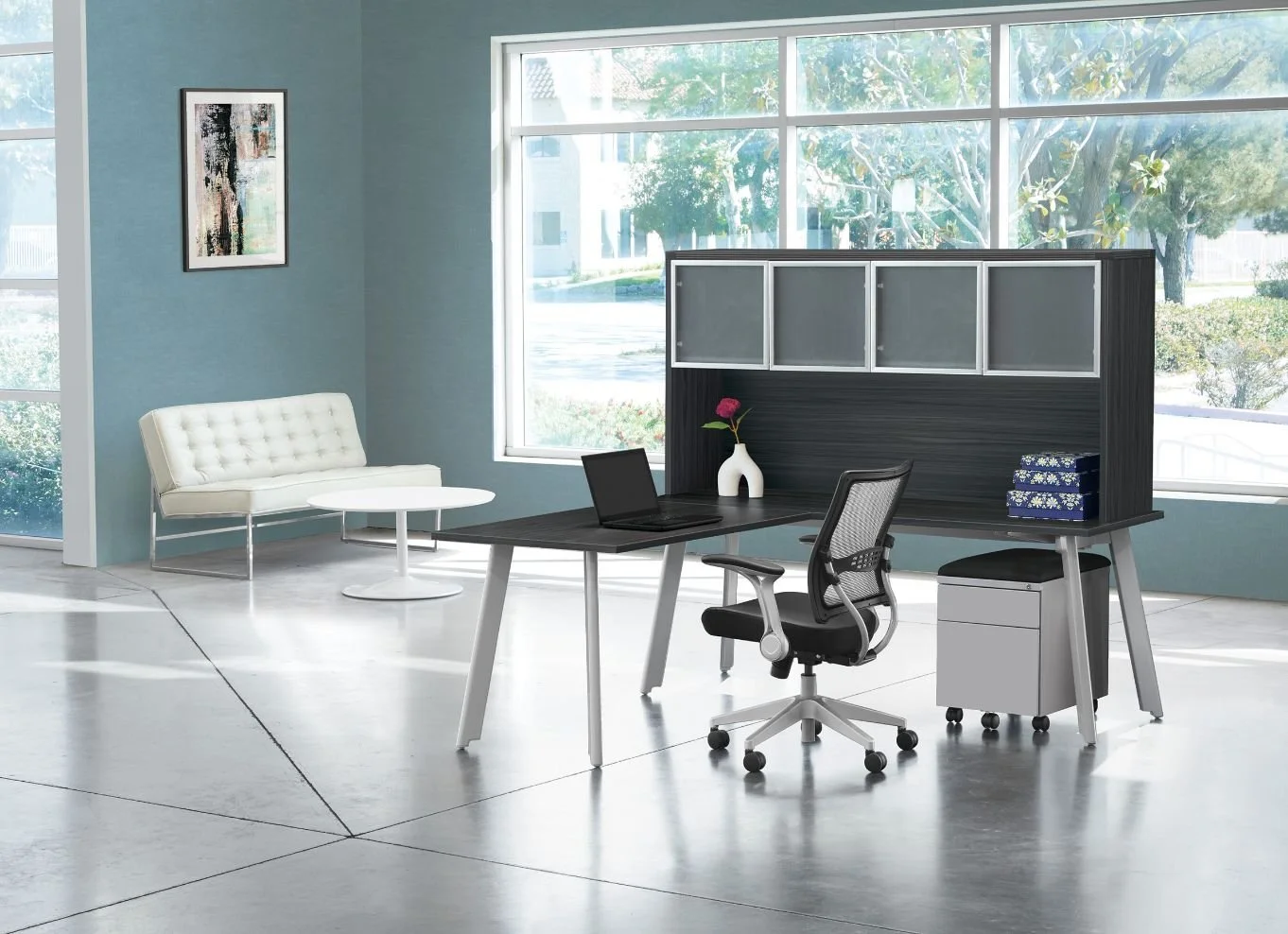 Office Star 6X6 Engage/Napa L-Shape, Silver/Slate Grey