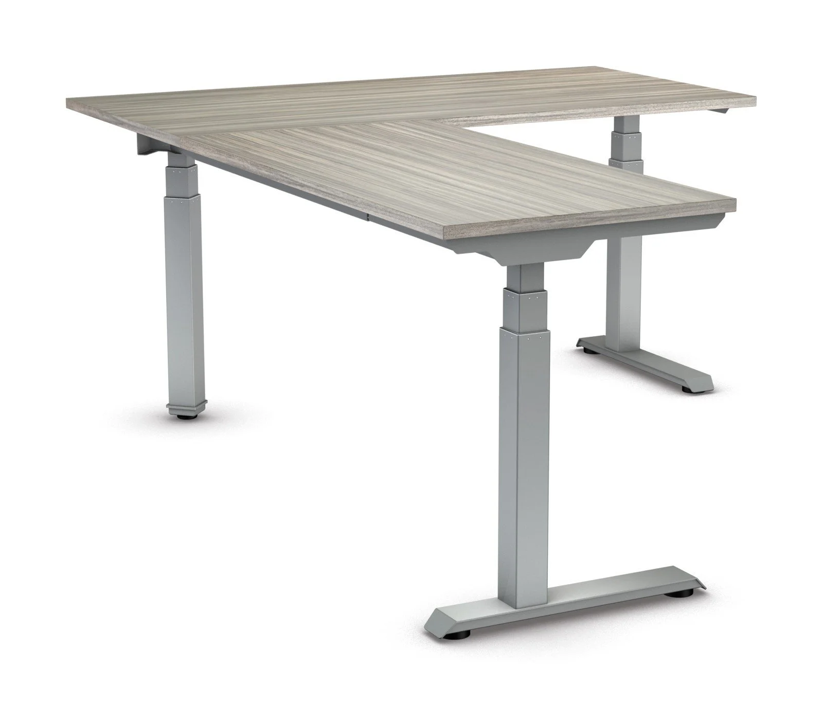 Office Star Ascend II 59 x 77.25 L-Shaped Electric Sit-Stand Desk - Urban Walnut Top / Silver Base