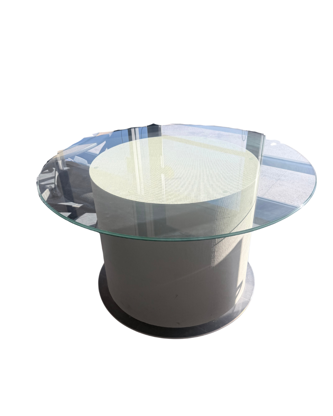 Used Round Glass Conference Table with Cylinder Pedestal Base.png