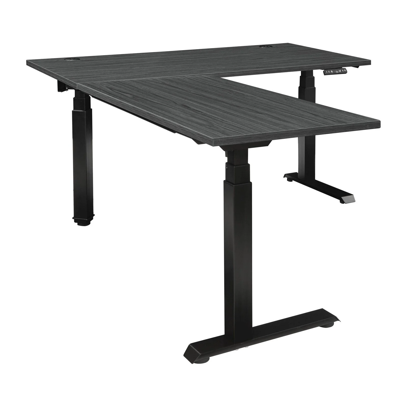 Office Star Ascend II 59 x 77.25 L-Shaped Electric Sit-Stand Desk - Slate Grey Top / Black Base