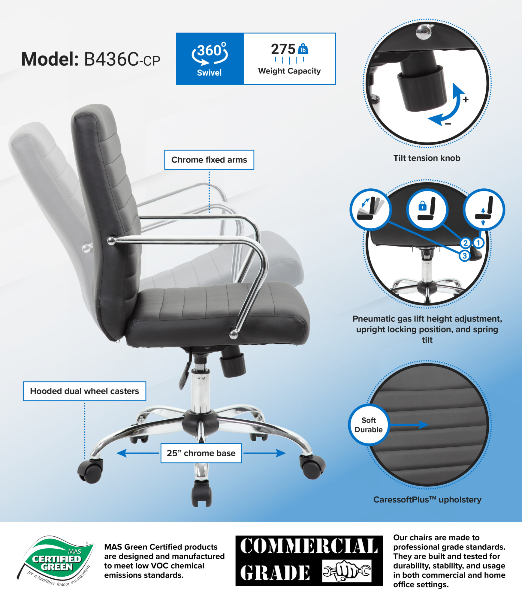 Boss Retro Task Chair with Chrome Fixed Arms 6.webp