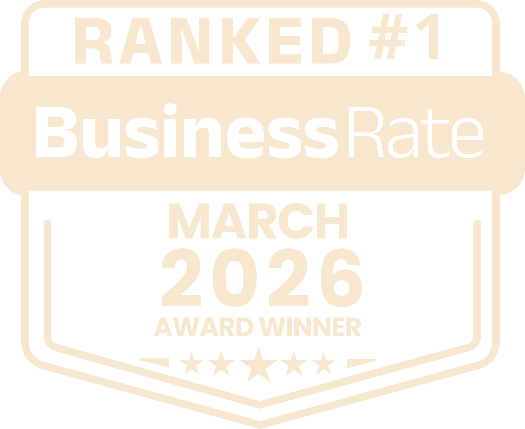 Badge indicating a business award for being ranked number one in March 2026, with stars at the bottom.