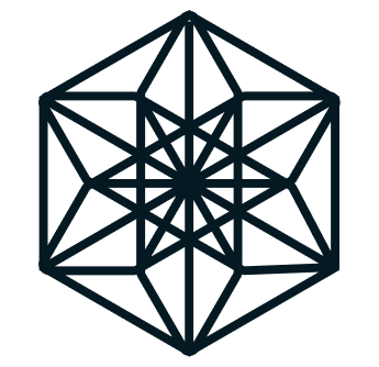 A geometric design of a 3D cube with interconnected lines forming a star-like pattern inside.