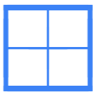 A blue square window divided into six smaller panes