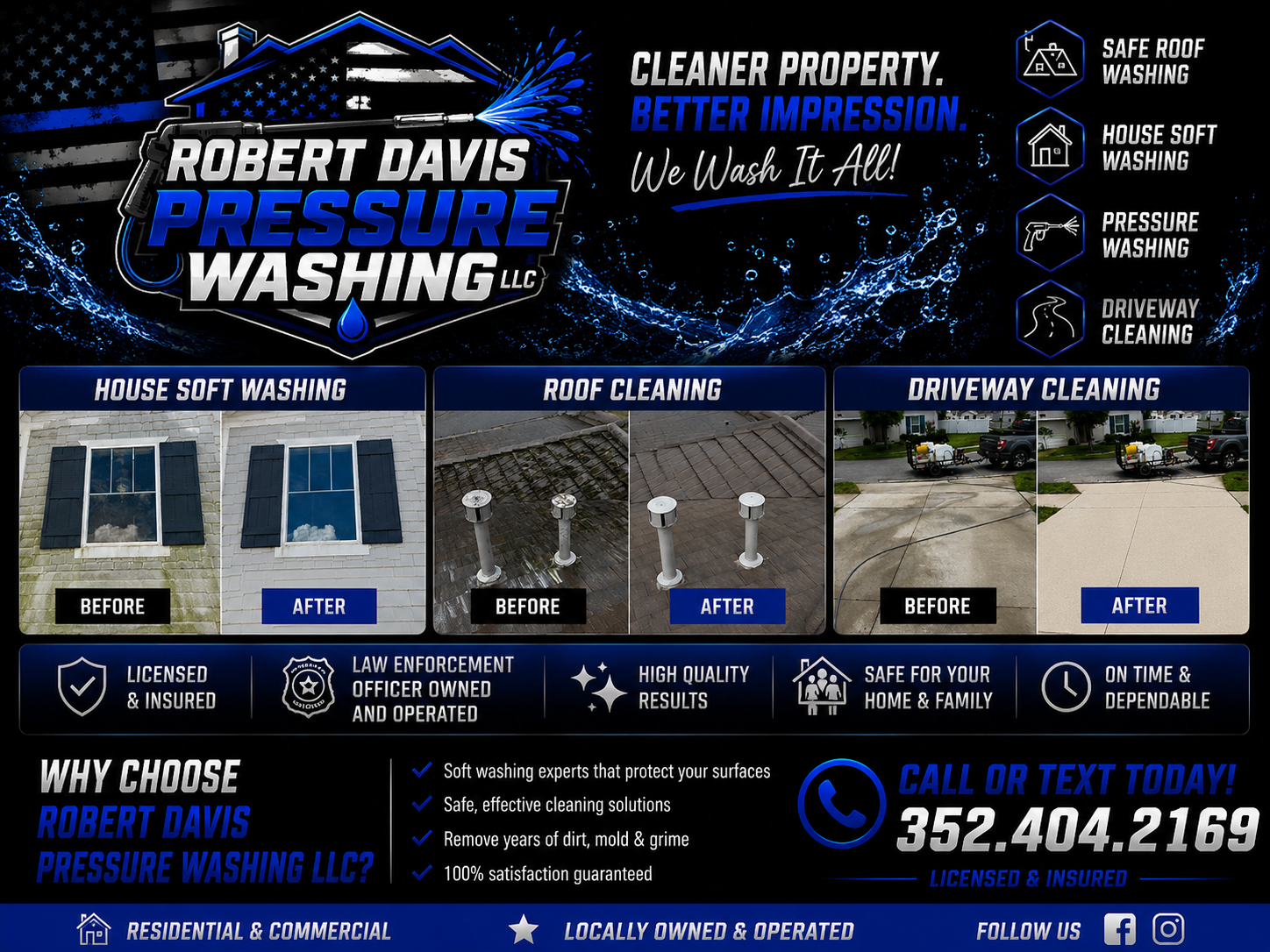 Robert Davis Pressure Washing LLC services and before-and-after cleaning results