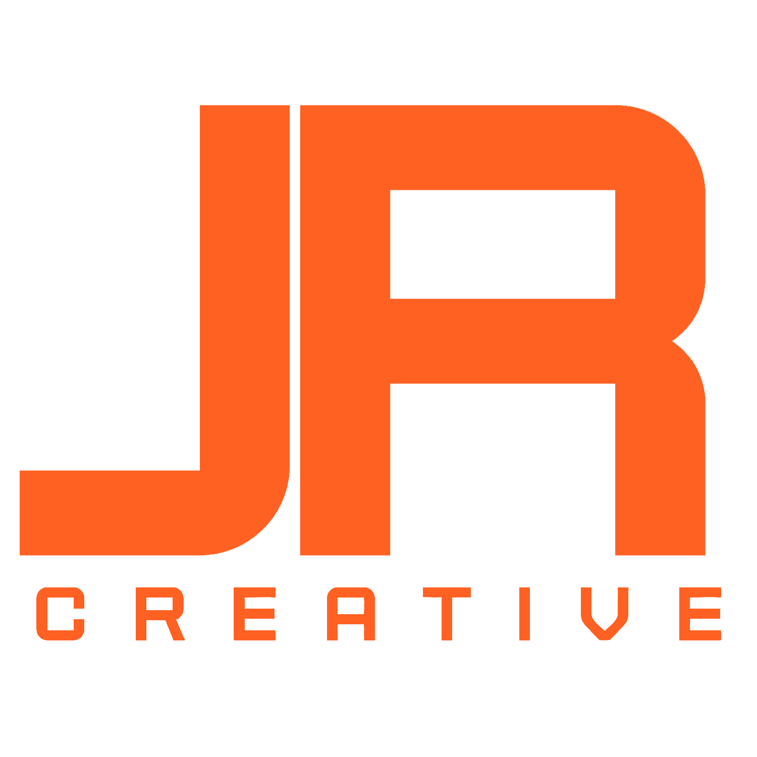A logo with large orange stylized initials 'JR' and the words 'CREATIVE' in orange beneath.