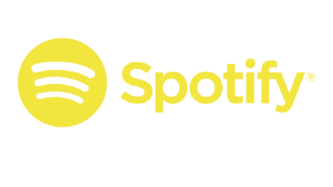 The image features the Spotify logo with a yellow circle containing three horizontal lines and the word 'Spotify' in yellow text.