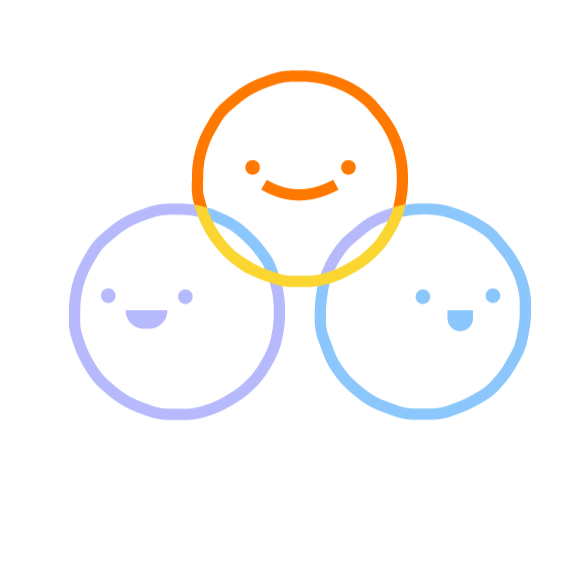 Three colorful smiling circles connected in a Venn diagram style with overlapping areas, representing a smiley face.