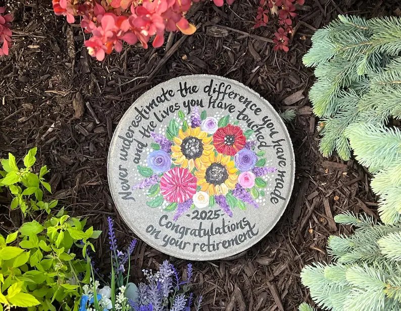 Retirement Gift - Hand Painted Wildflower Stepping Stone