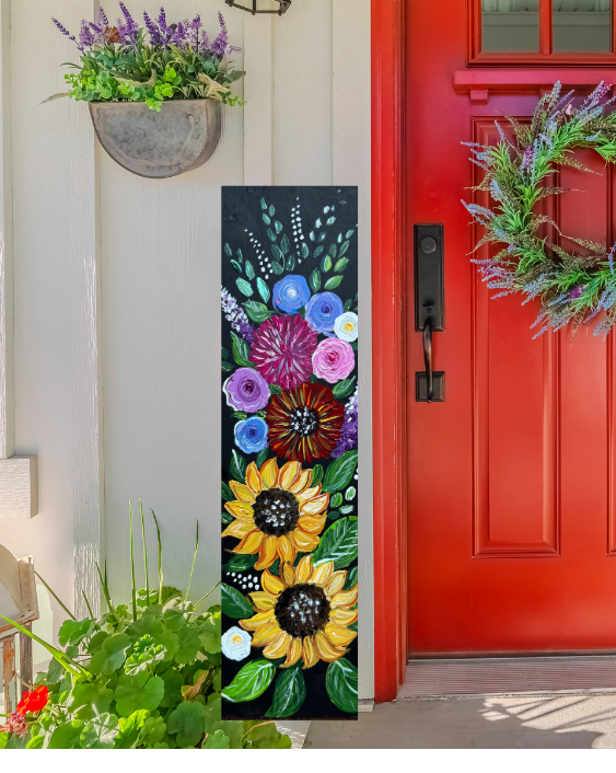 Wildflower Front Door Wood Welcome Sign - Hand Painted - Outdoor Safe