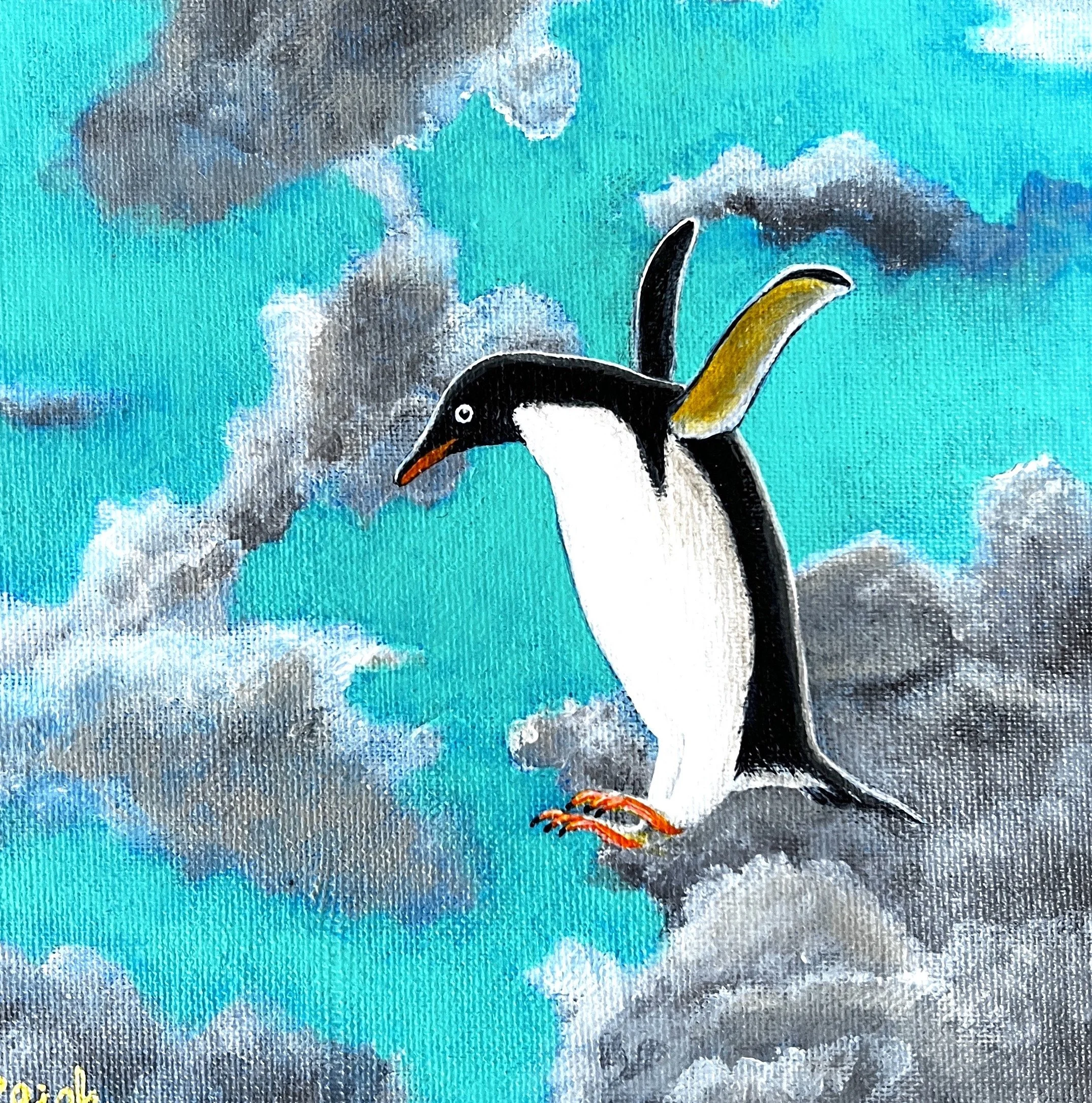 IF YOU CAN'T FLY, JUMP! (Original painting on canvas in 25x25cm white wooden shadowbox) *Prints available upon requests.