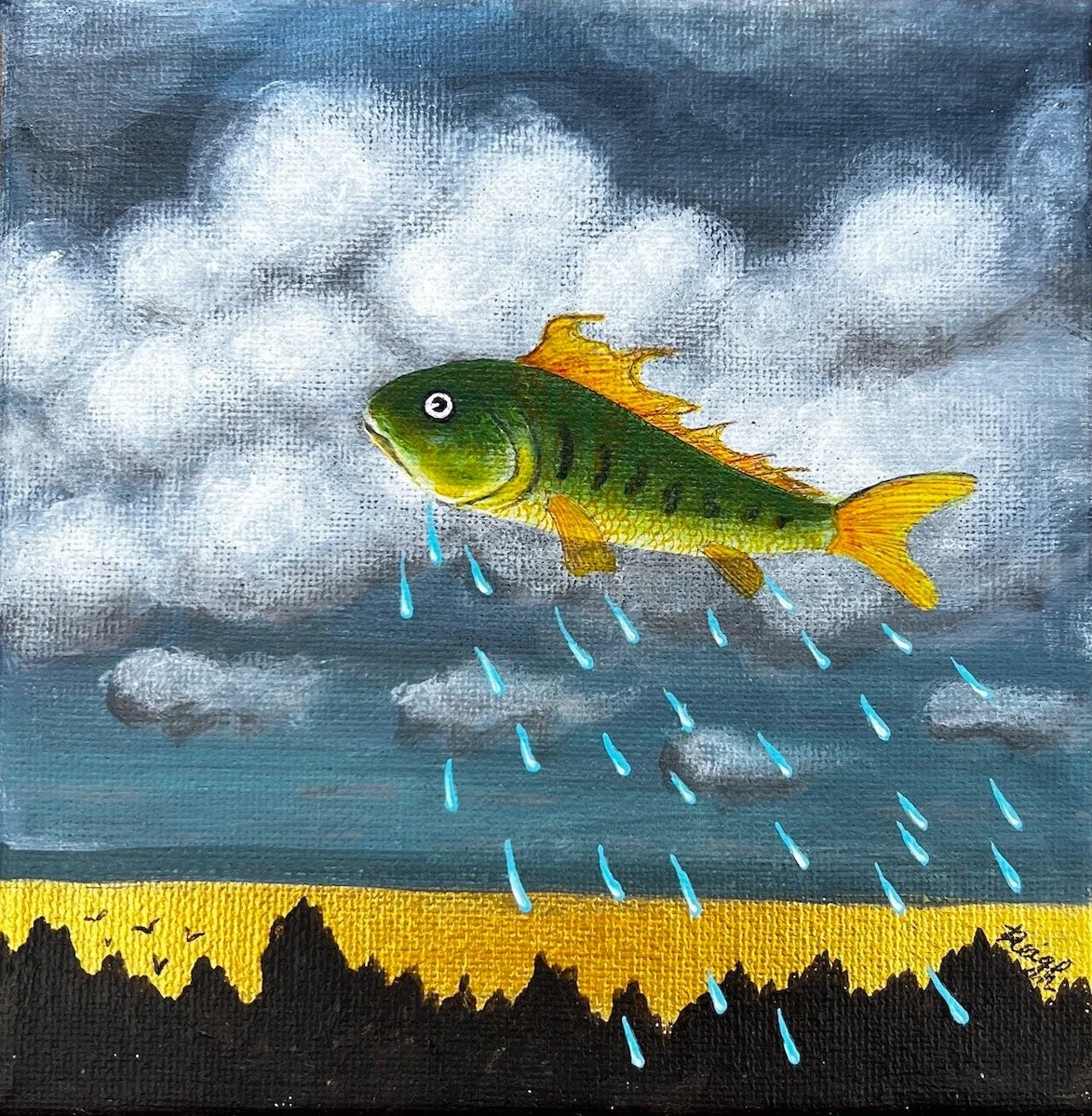 HERE COMES RAIN AGAIN (Original painting on canvas) 15x15cm