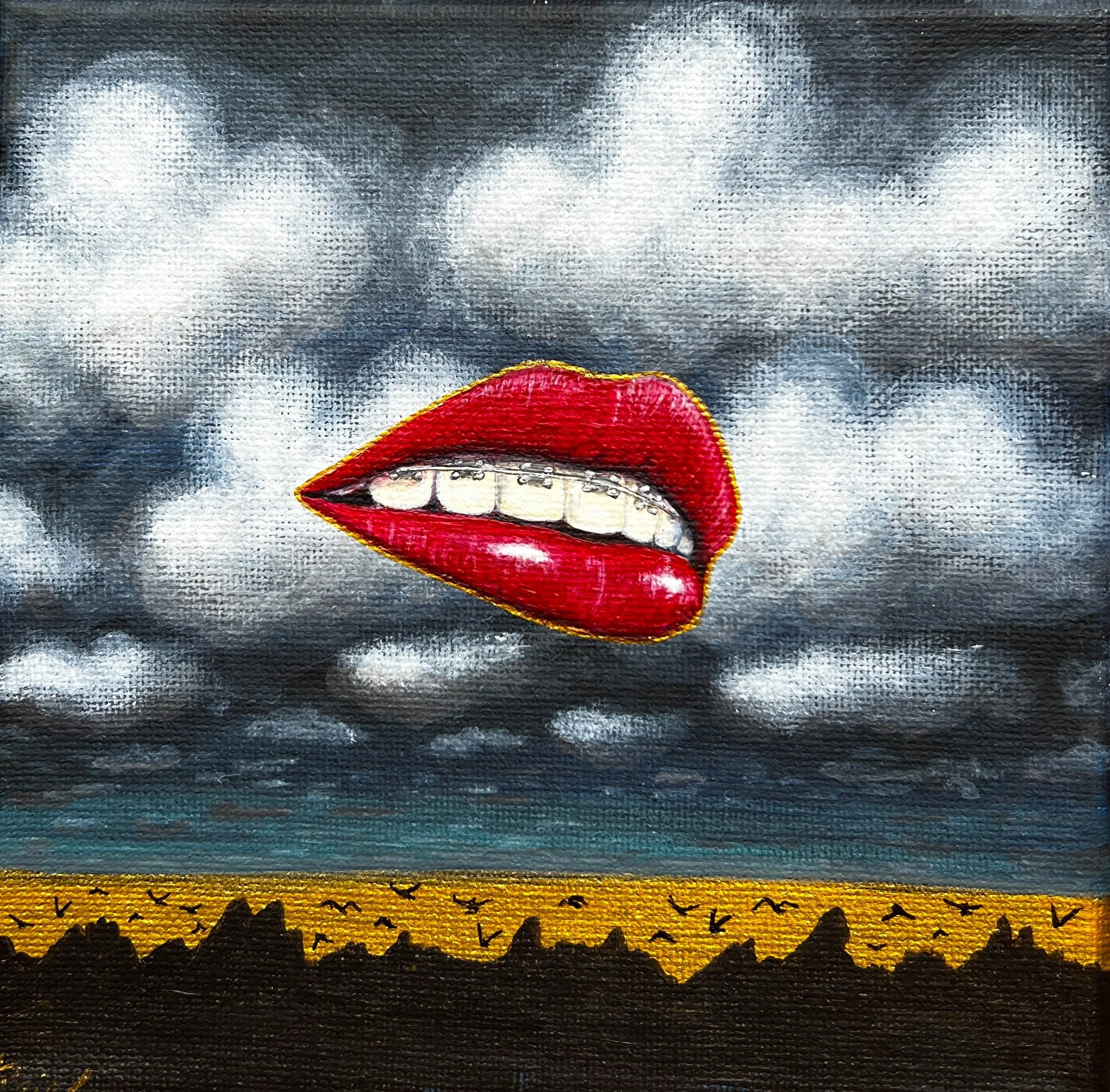 KISS (Original painting on canvas in 25x25cm white wooden shadow box) *Prints available upon requests.