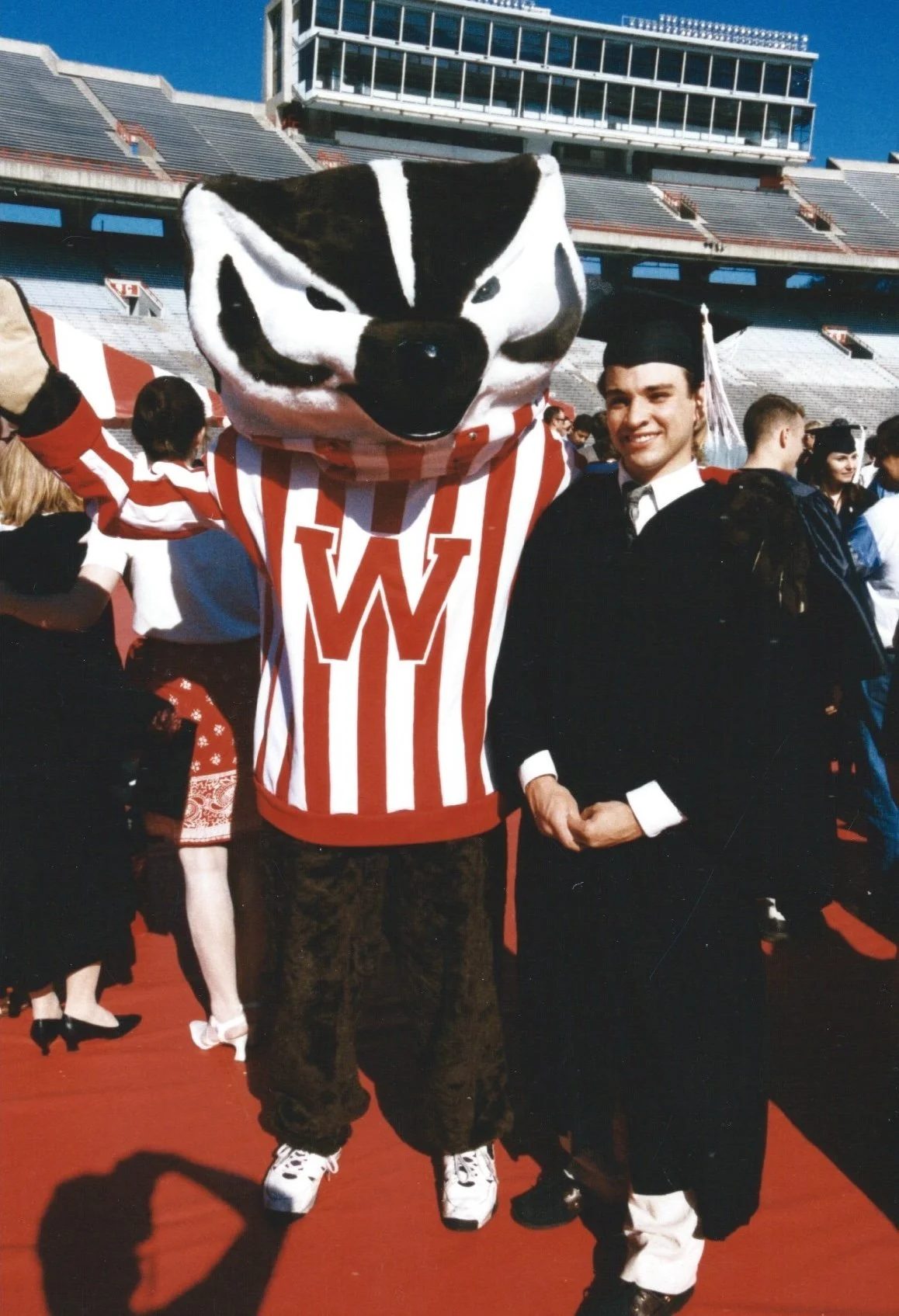 Marc Engel with University of Wisconsin-Madison mascot Bucky the Badger