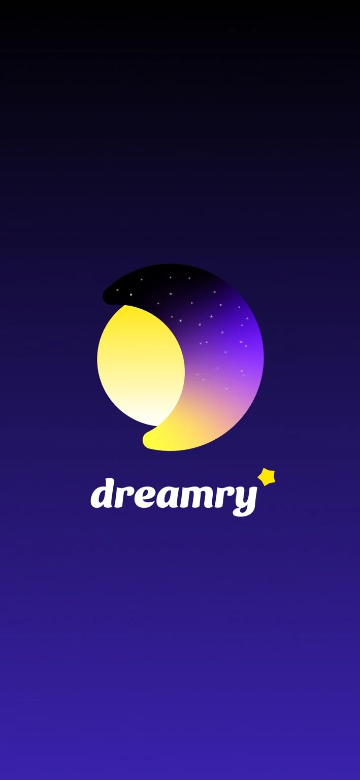 Dreamry sleep and wellness app logo and splash screen designed in Figma.
