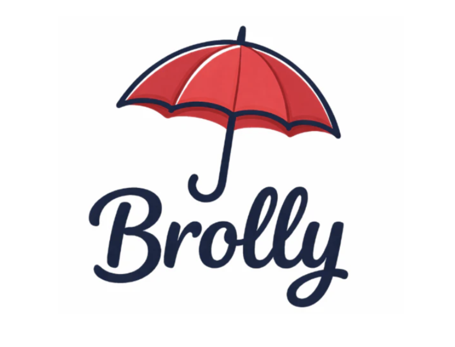 A logo with a red umbrella and the word 'Brolly' written in cursive underneath.