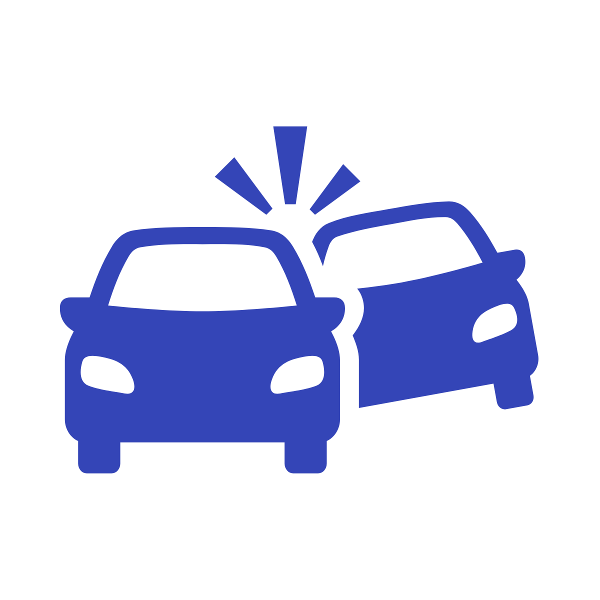 Icon of a car accident with two cars colliding head-on with an explosion or impact symbol above.
