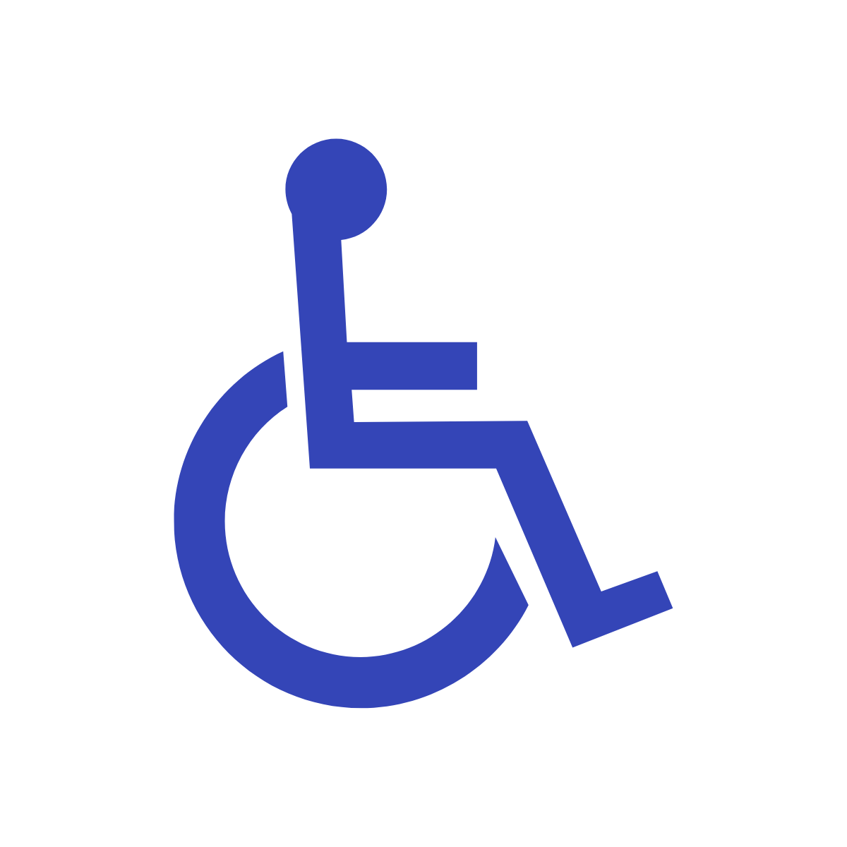 International symbol for accessibility, showing a blue wheelchair icon on a white background.