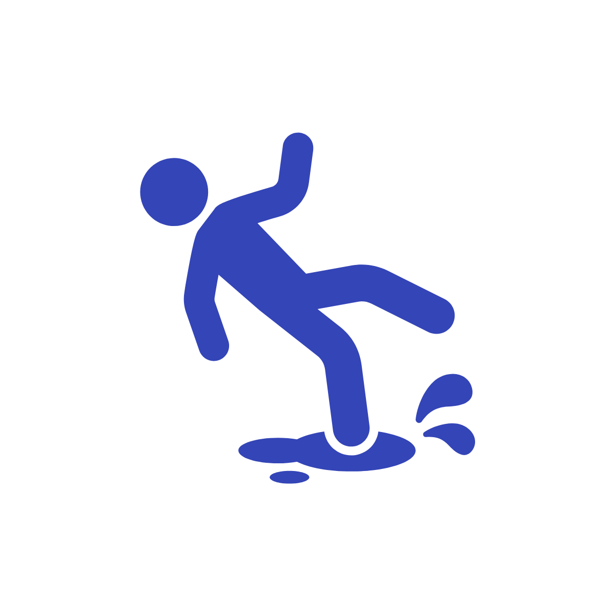Icon of a person falling into a puddle of water.