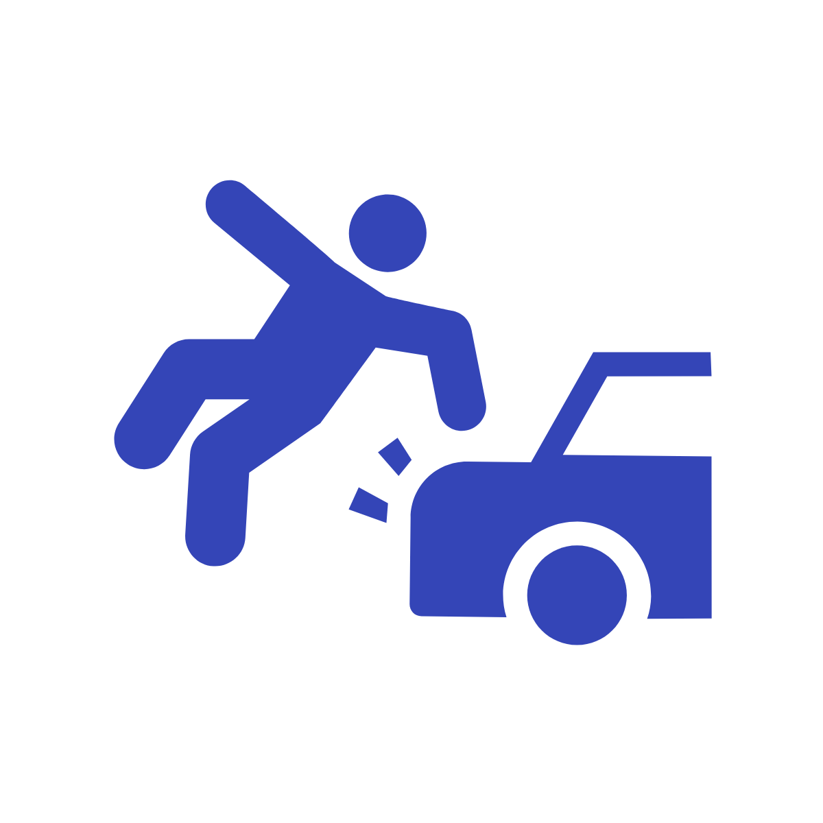 Blue safety sign depicting a person being hit by a lawn mower.