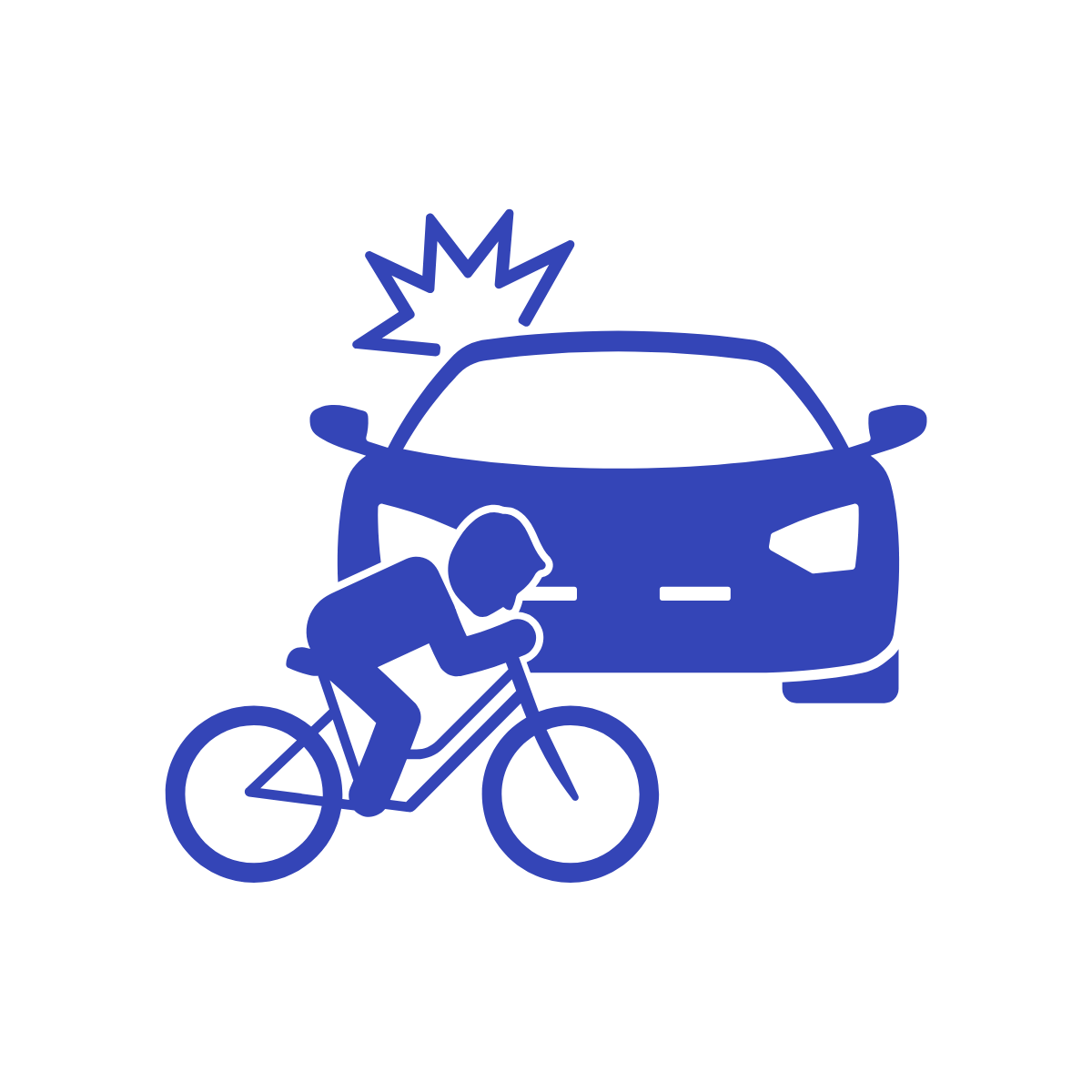 A person riding a bike with a falling object from a car in the background, indicating a minor accident.