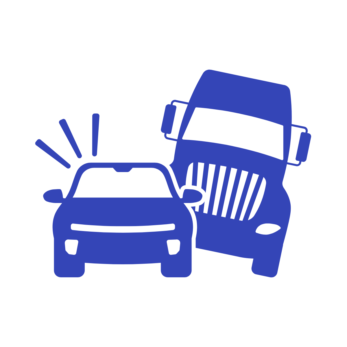 Blue illustration of a police car with siren lights and a semi-truck accident involving the trucks colliding at an angle.
