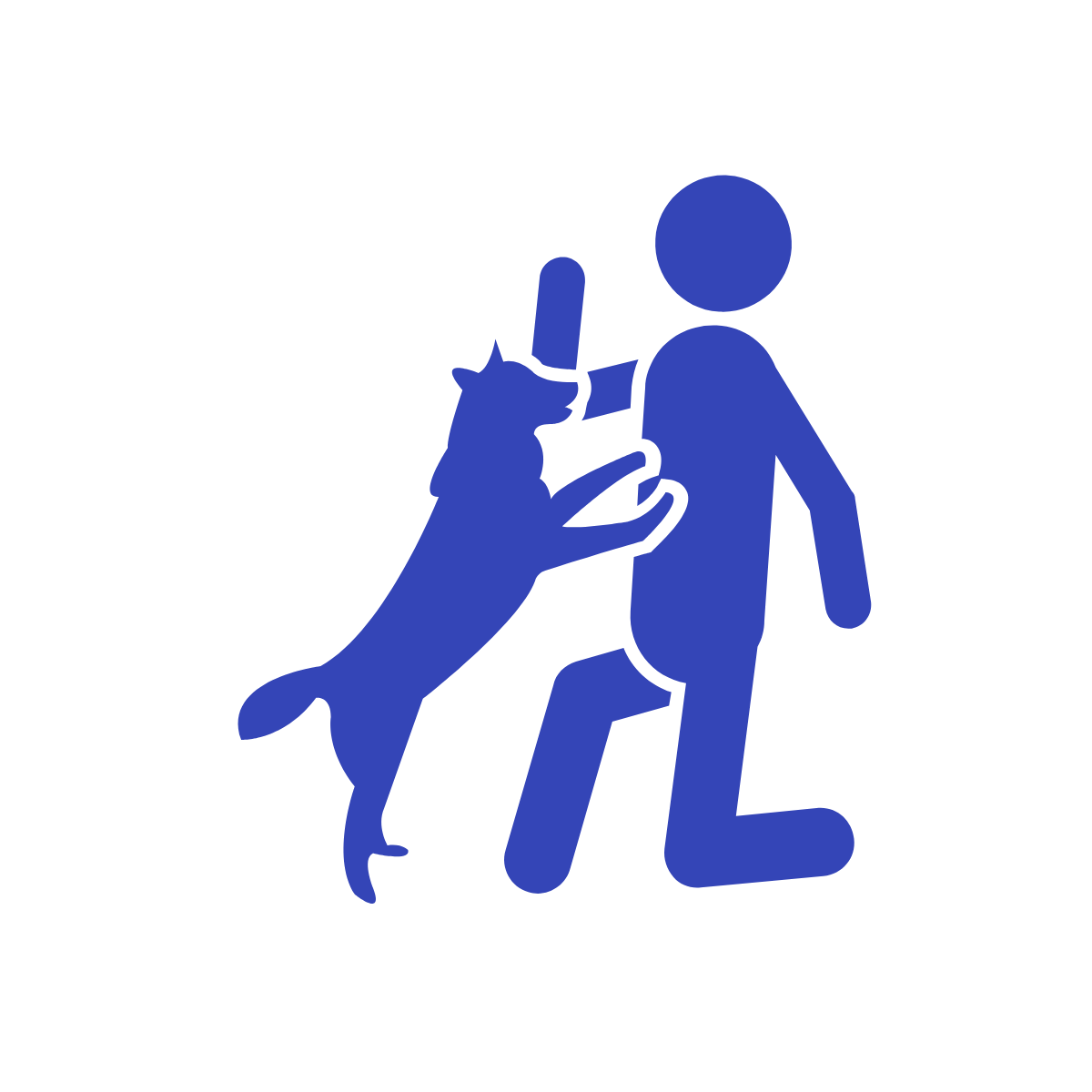 Blue sign depicting a person walking with a dog on a leash.