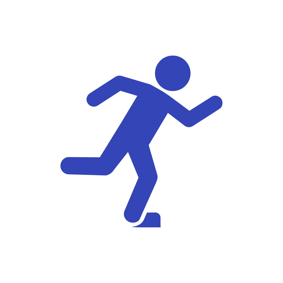Blue icon of a person running or jogging.