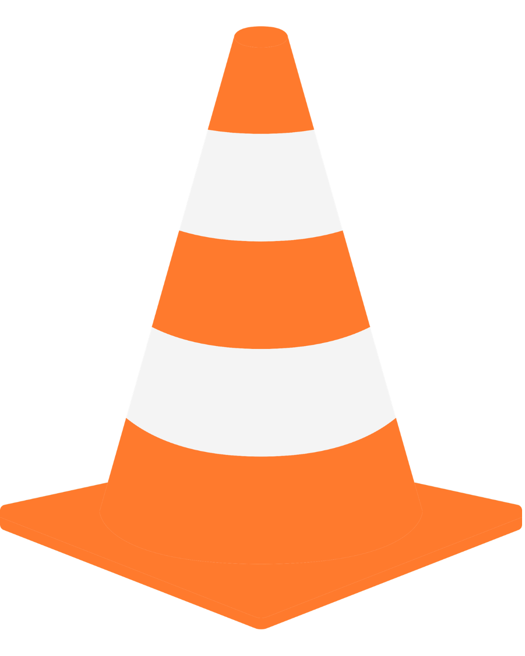 A digital illustration of a traffic cone with orange and white stripes, viewed from above.