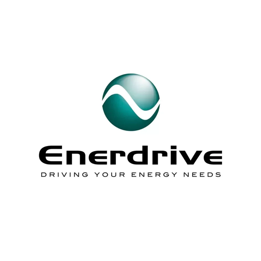 A logo featuring a stylized sphere with wave-like lines, the word 'Enerdive' in bold black letters, and the tagline 'Driving Your Energy Needs' underneath.