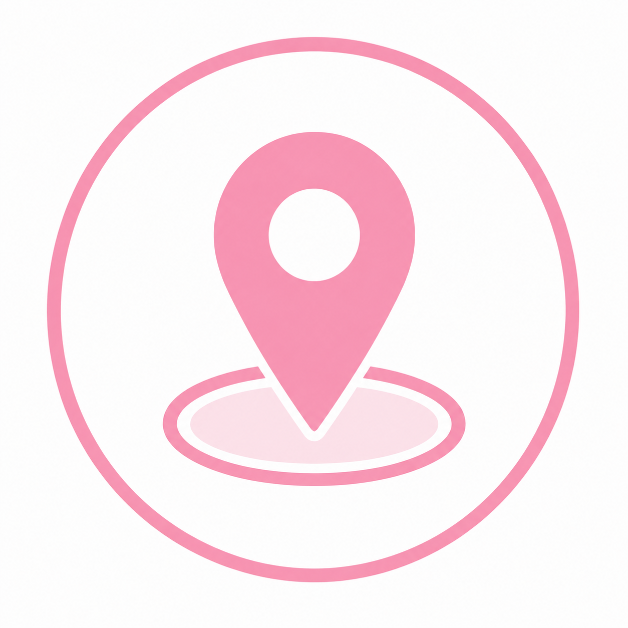 Pink map pin icon inside a pink circle on a white background.