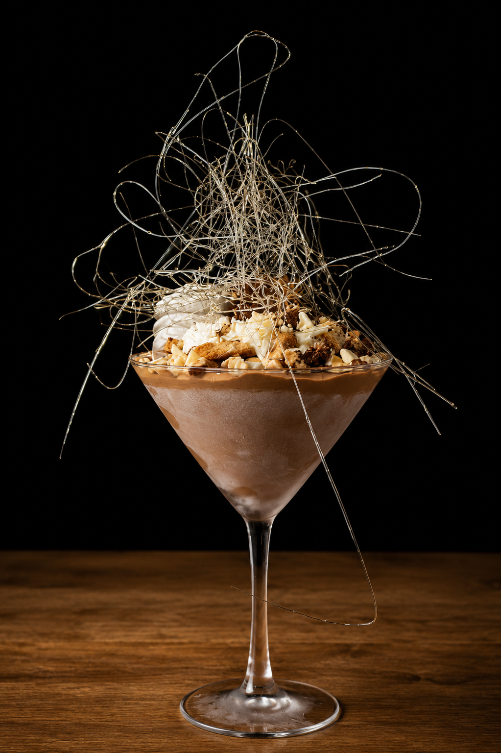 Triple Chocolate Mousse Martini- Toffee Crumble- Sun Sugar- Wafer