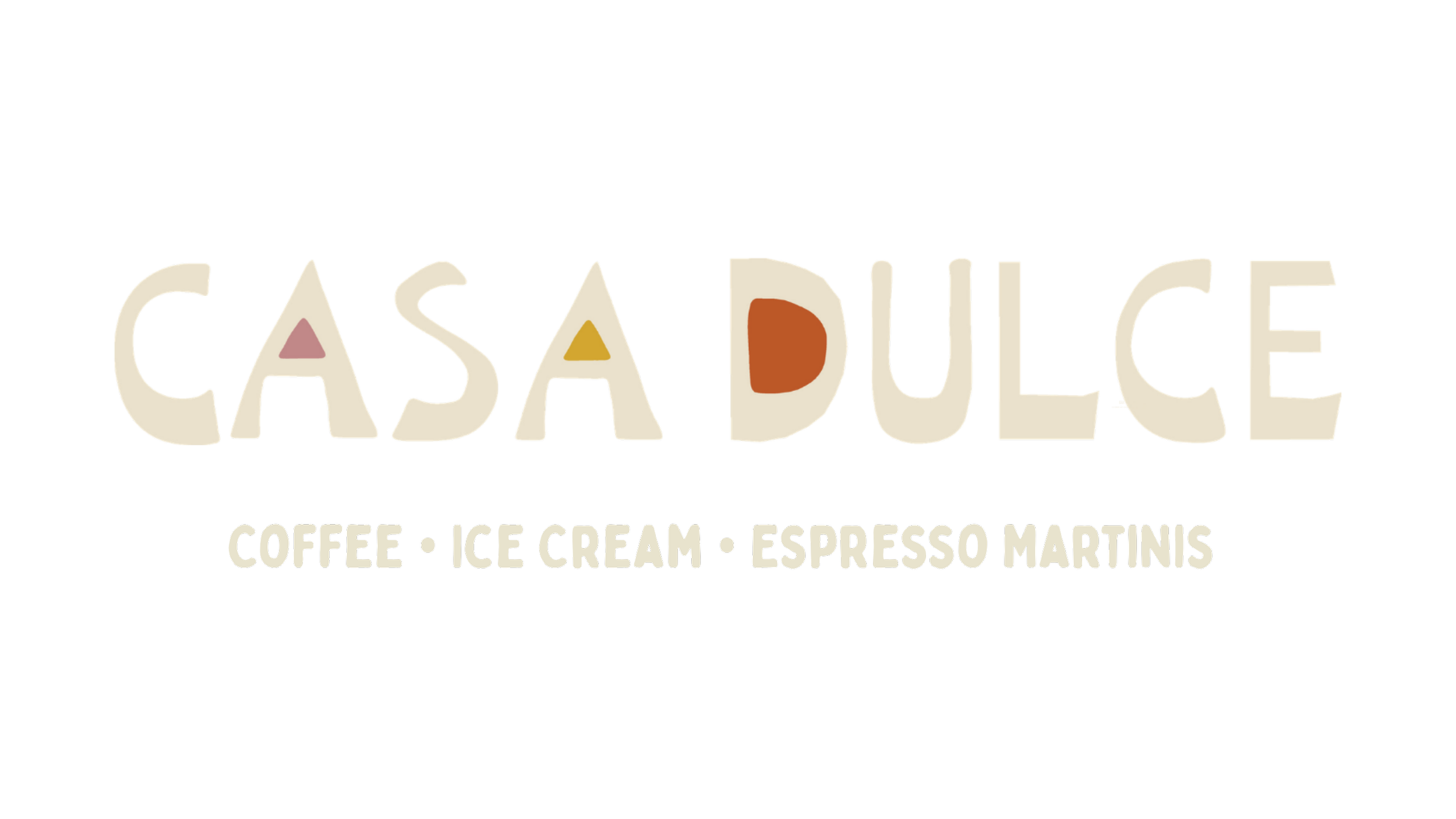Colorful sign for Casadulce, a cafe offering coffee, ice cream, espresso, and martinis.