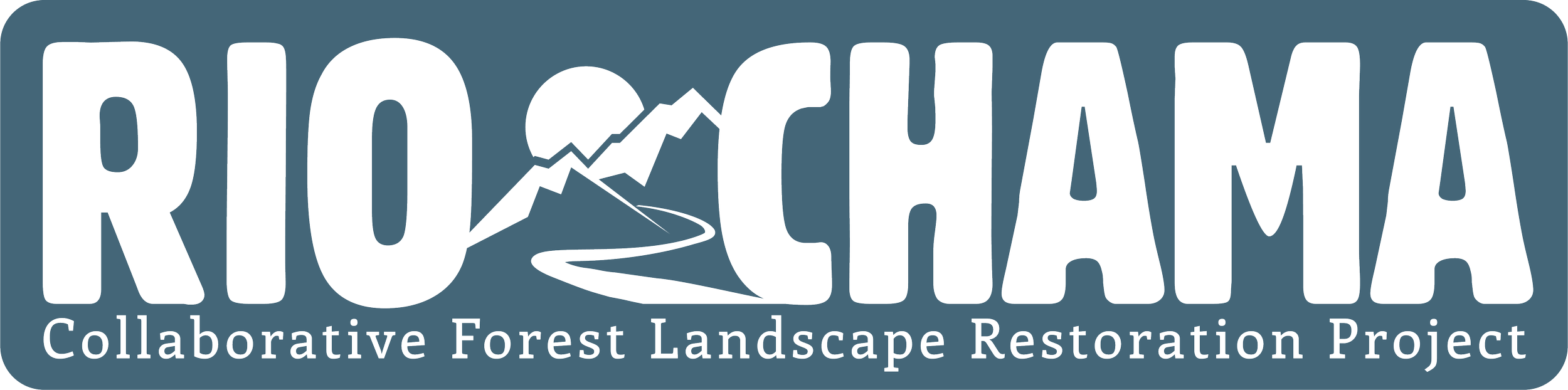 Logo for the Rocky Mountain Collaborative Forest Landscape Restoration Project with text and a mountain landscape design.