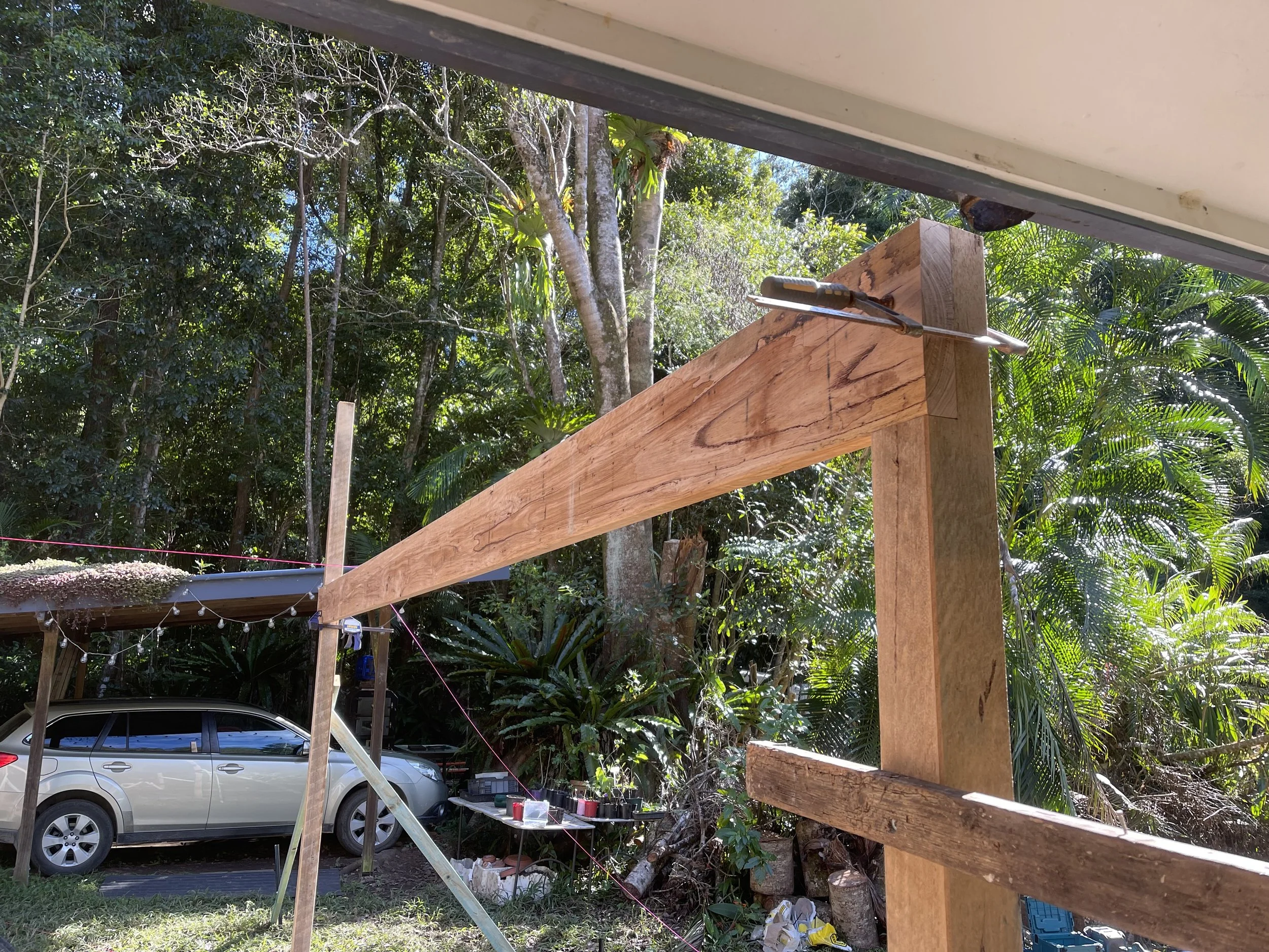 Custom Car Port made from Black Butt - Main Arm