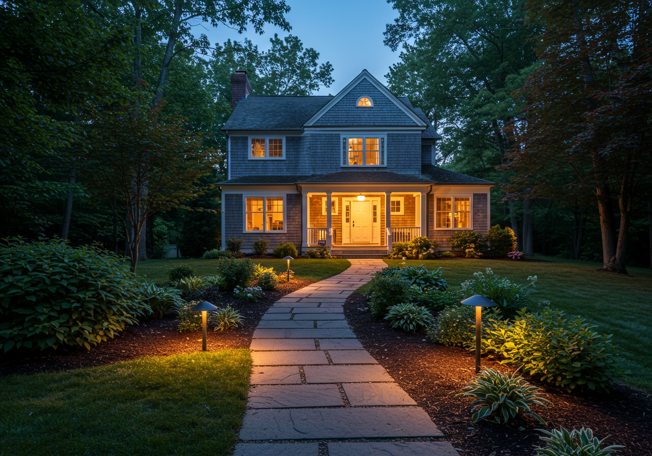 Residential landscape lighting entry path
