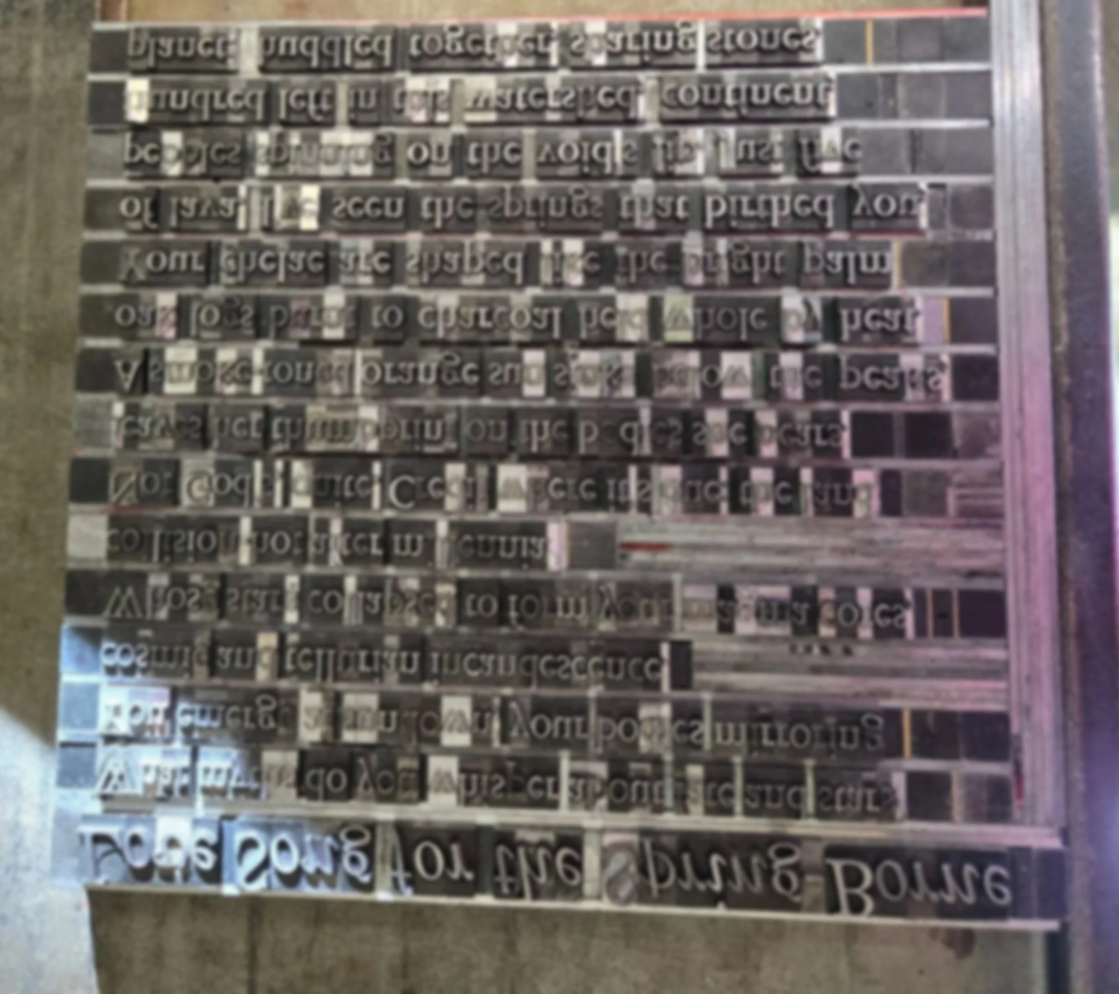 Photograph of a lead-type letterpress galley