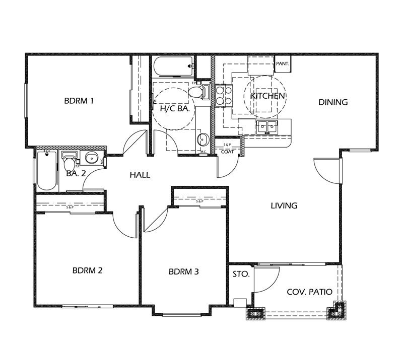 3 Bed 2 Bath Floor Plan