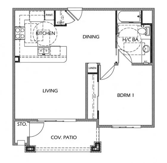 1 Bed 1 Bath Floor Plan