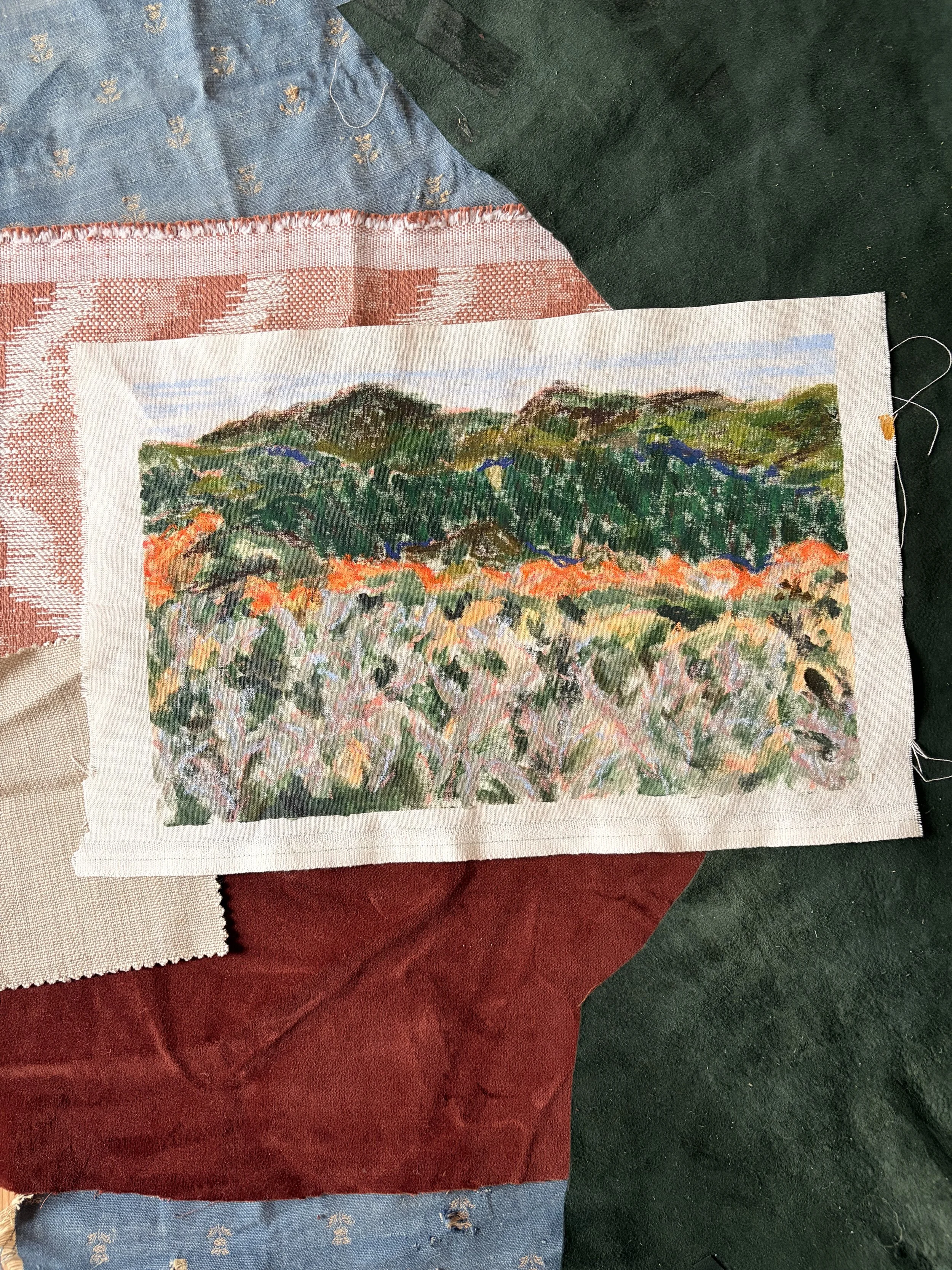 a dartmoor view near beckyfalls, painted in acrylic and soft pastel on canvas