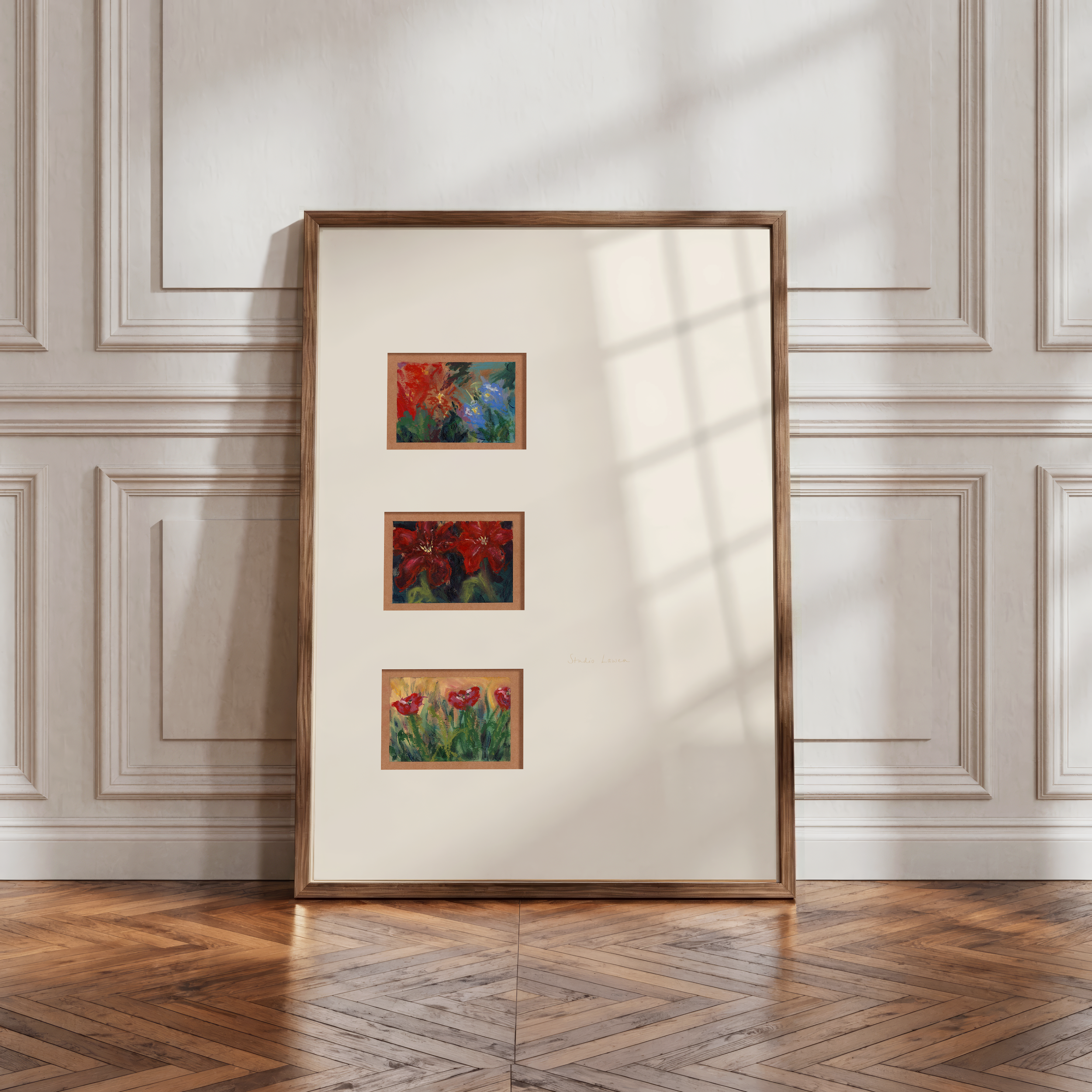 studio Lawen_AUGUST 2026_Acrylic on Kraft paper_Summer Blooms Triptych.png