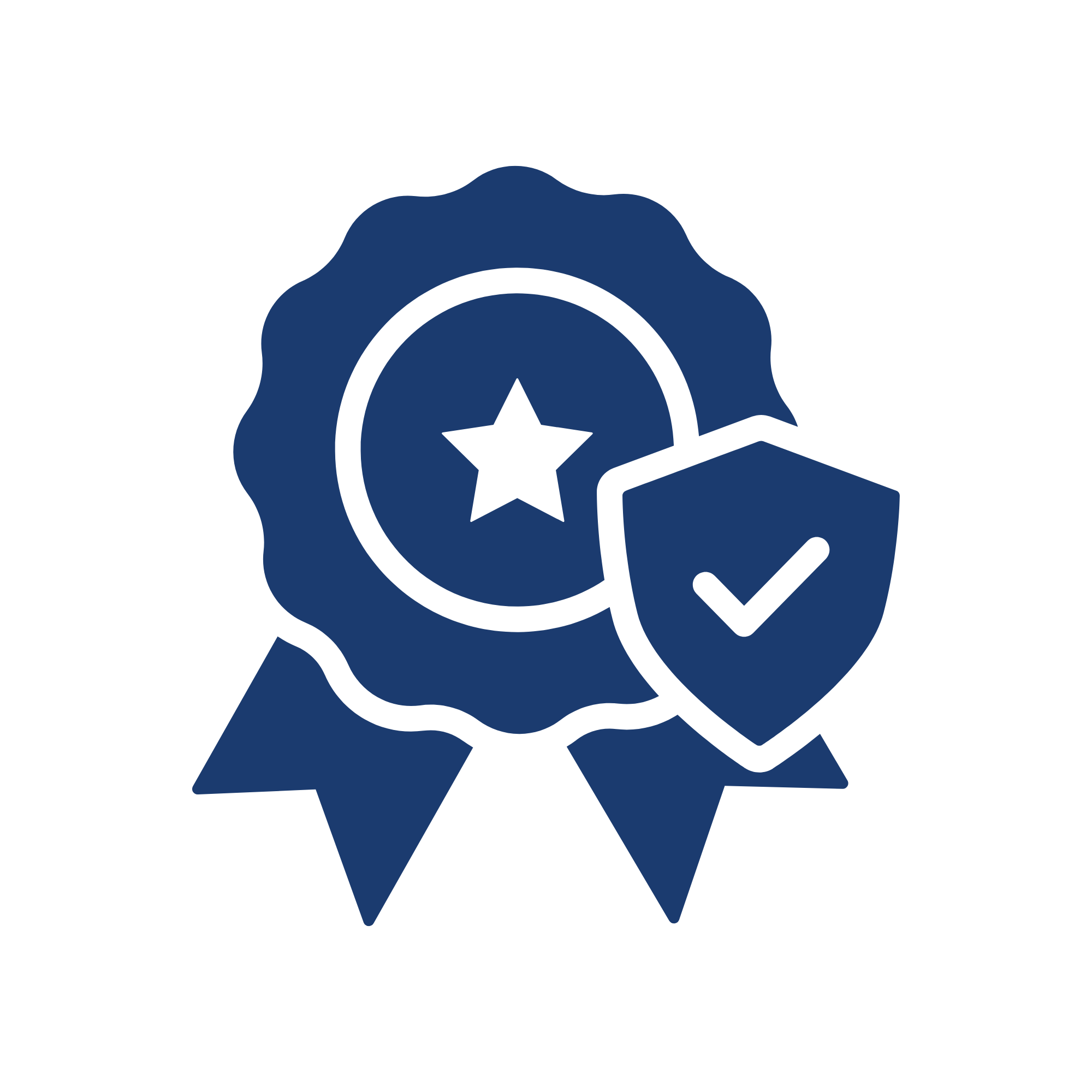 Award ribbon with a star and a shield checkmark icon representing a bonded, insured and background-checked cleaning team